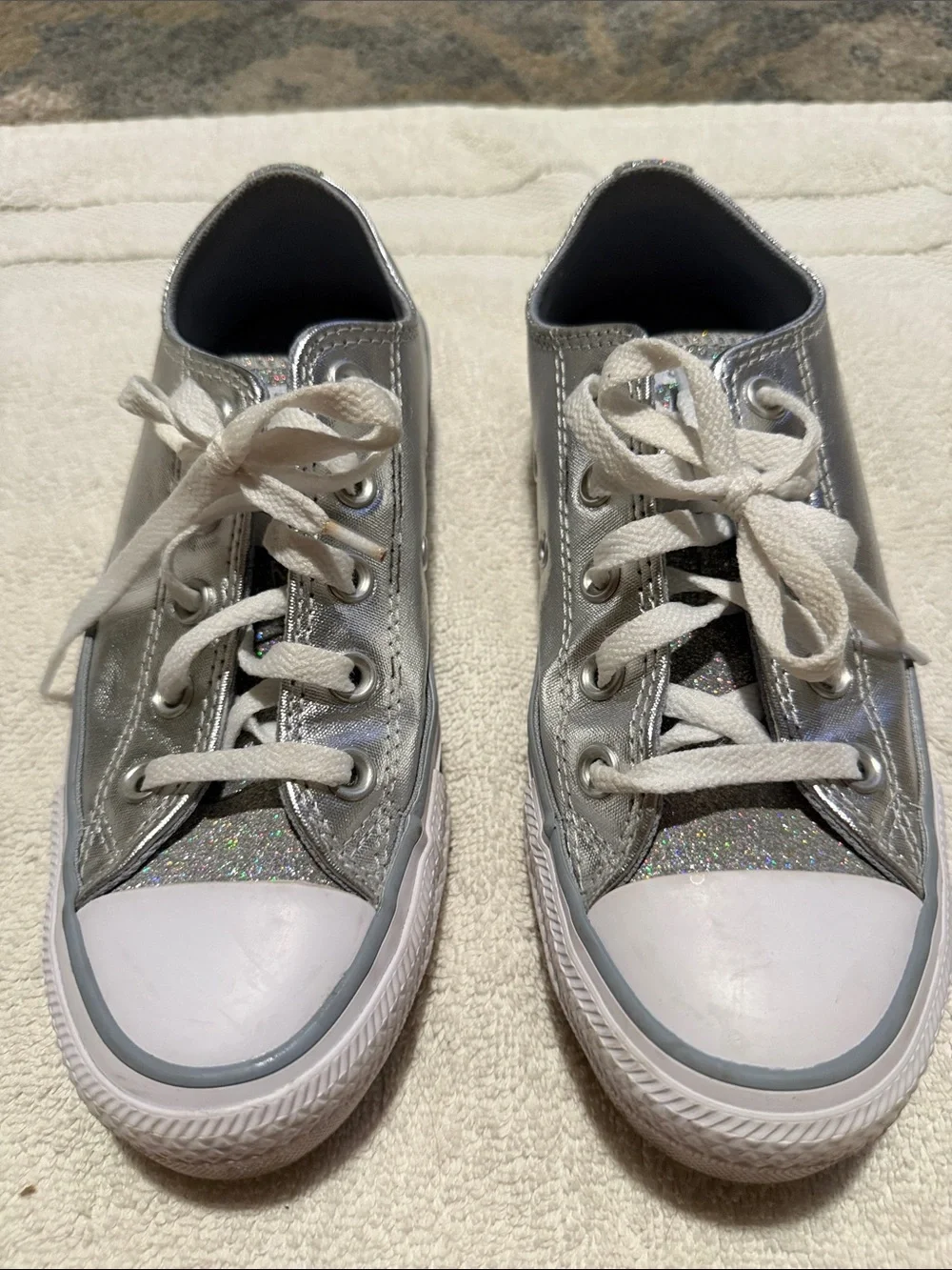 Converse Kids Silver Metallic Low-Top Sneakers with Glitter Toe